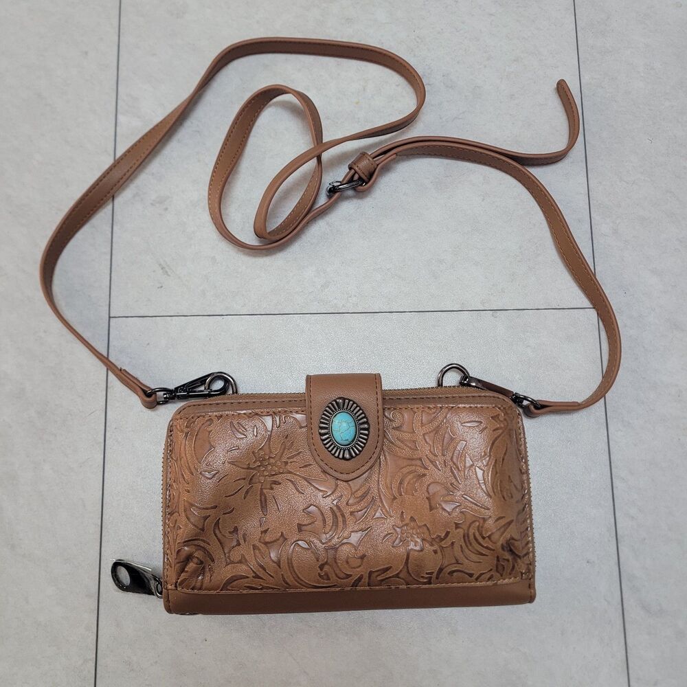 LAVAWA Crossbody Wallet Faux Leather Turquoise Stone Phone Western Cowgirl